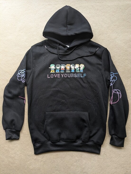Bts Tops - BTS Black Pullover Hoodie Lightweight Pop Music Unisex M
